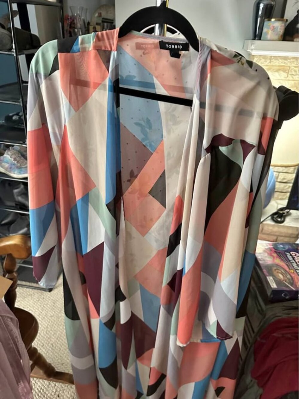 Torrid Geometric Sheer Duster Kimono Size 3/4 – Multicolor